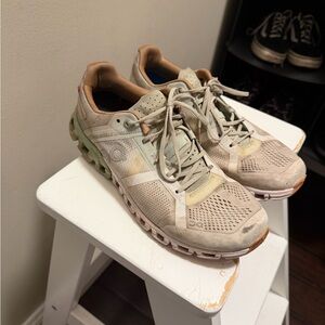 On Running Beige and White Sneakers